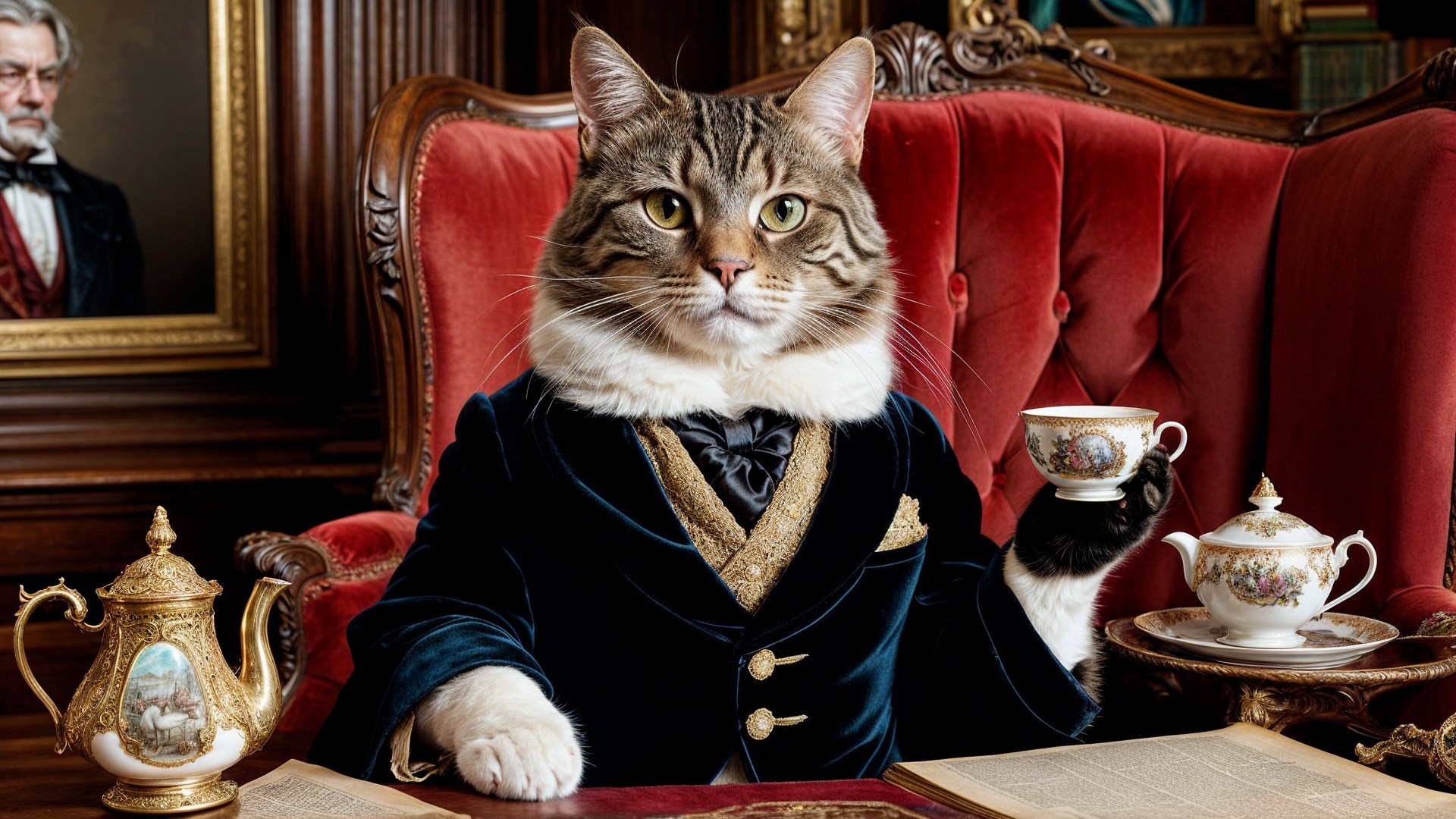 Elegant Cat in Luxurious Room with Antique Decor