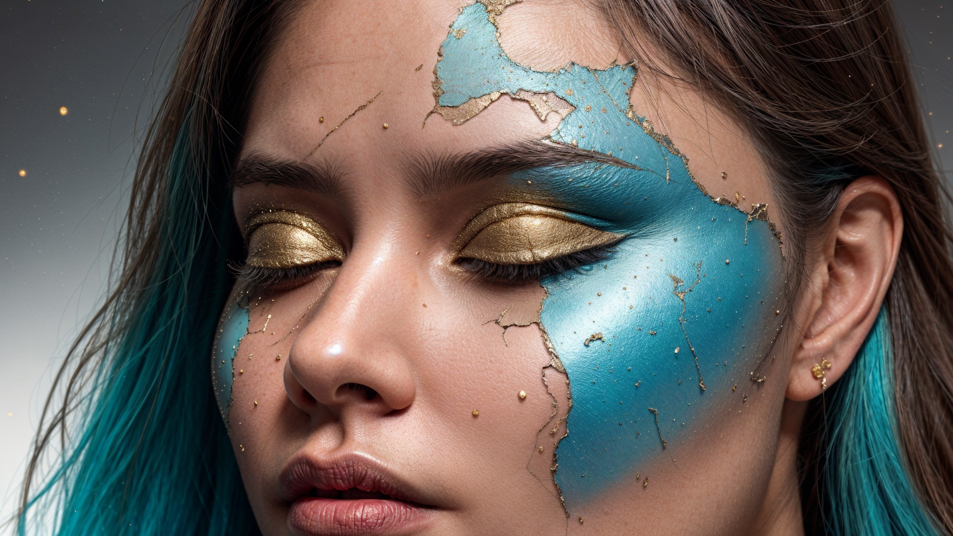 Close-Up Portrait of Model with Unique Makeup Design