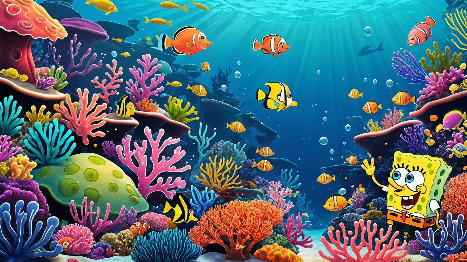 Vibrant Underwater Scene with Colorful Coral Reefs