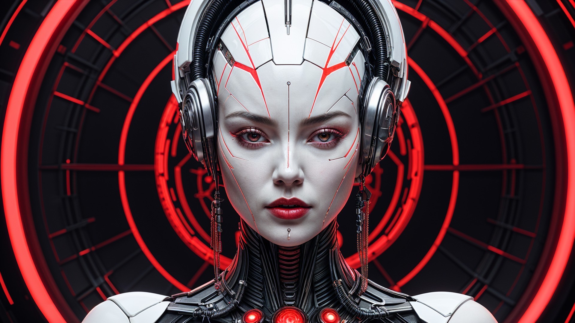 Futuristic Android with Silver-White Exterior and Red Accents