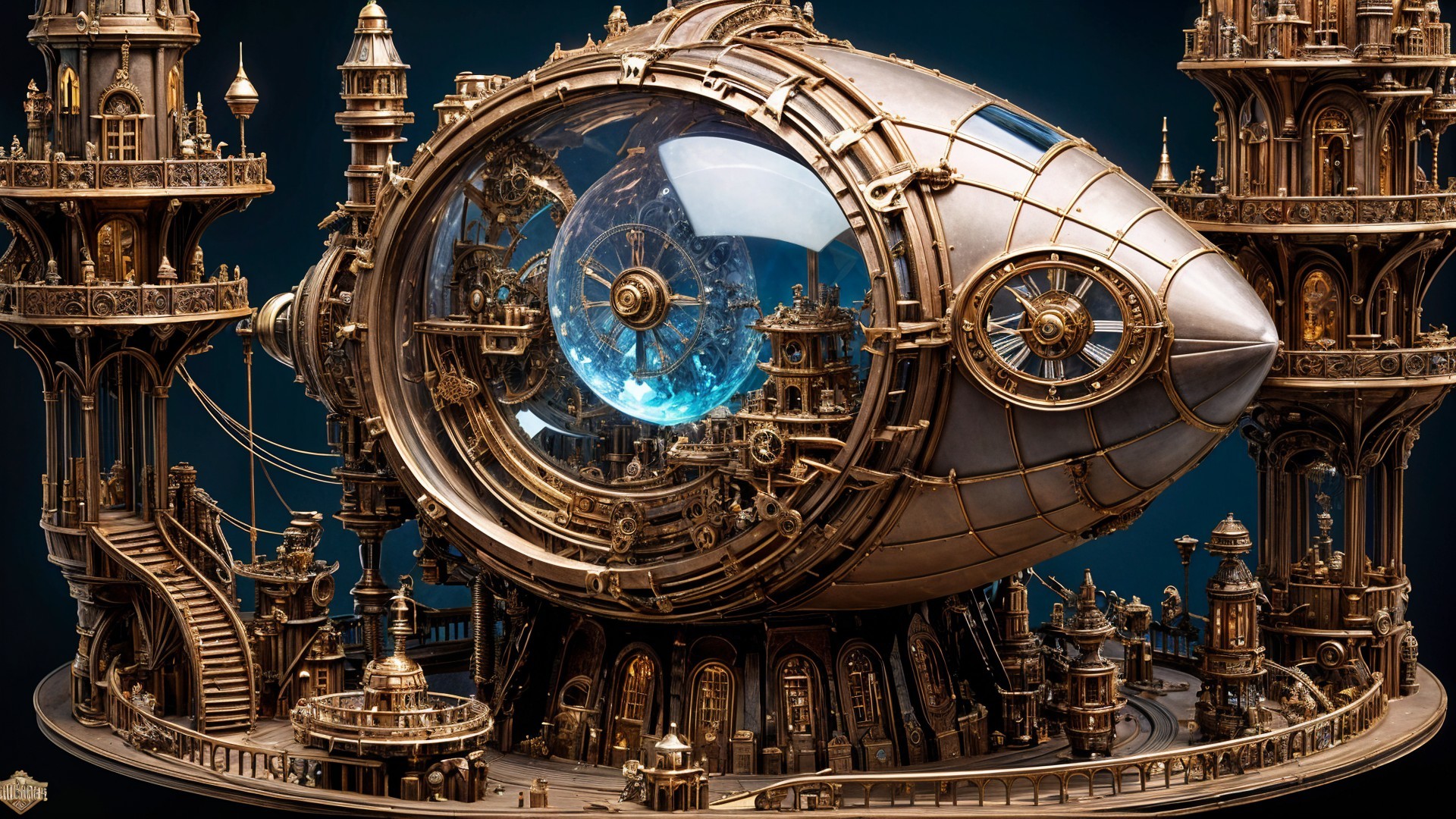 Intricate Steampunk Structure with Mechanical Eye Design
