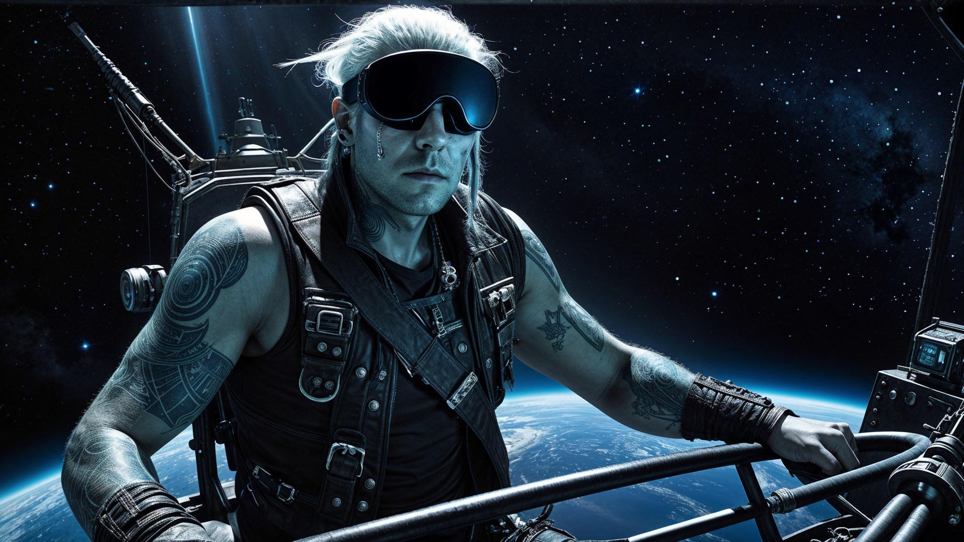 Futuristic Space Adventurer with Platinum Hair and Craft