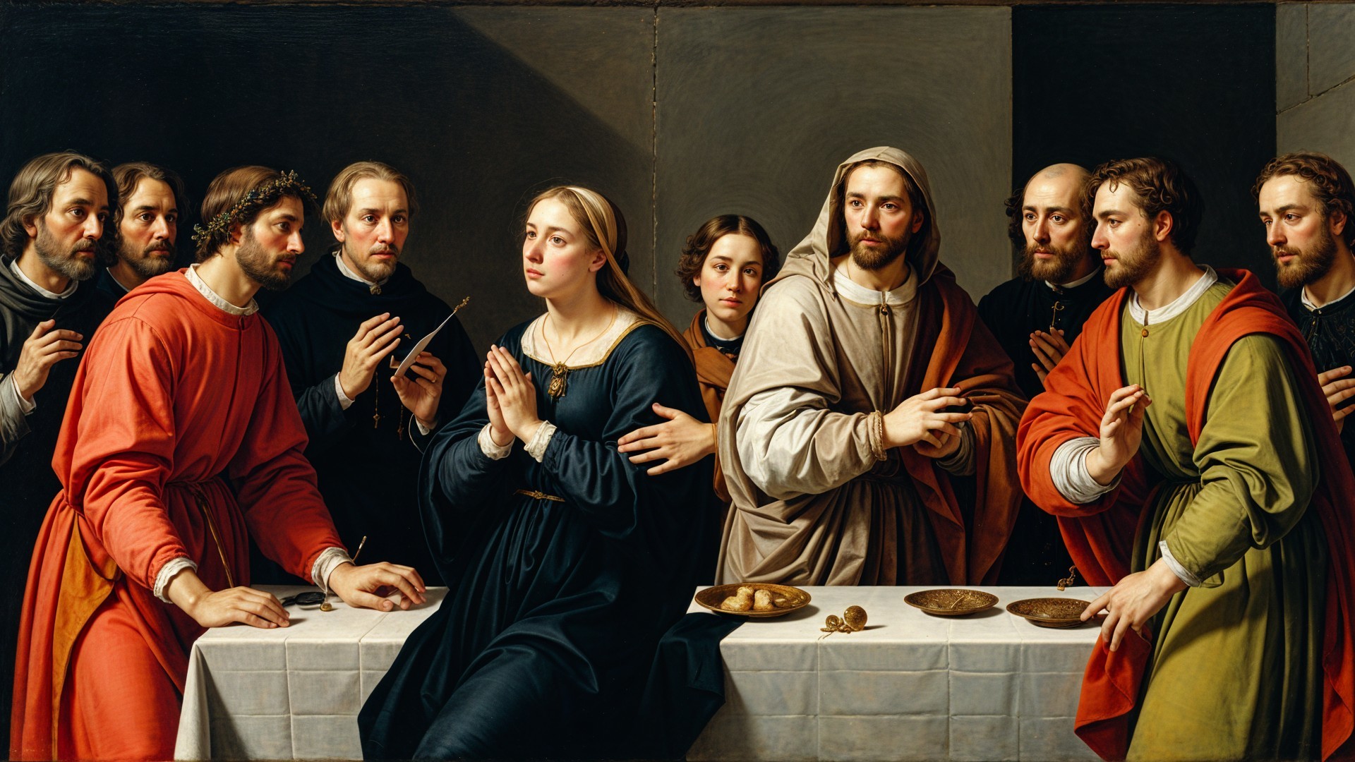 Last Supper Scene with Jesus and Disciples' Expressions