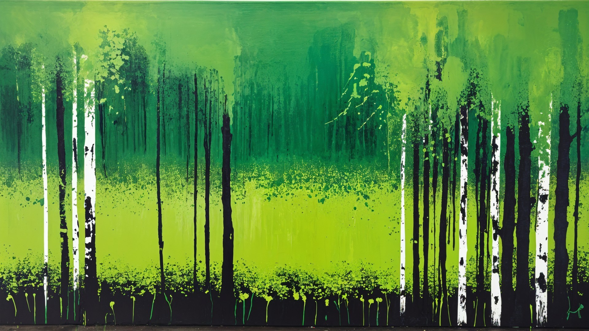 Vibrant Abstract Painting of a Lush Forest Scene