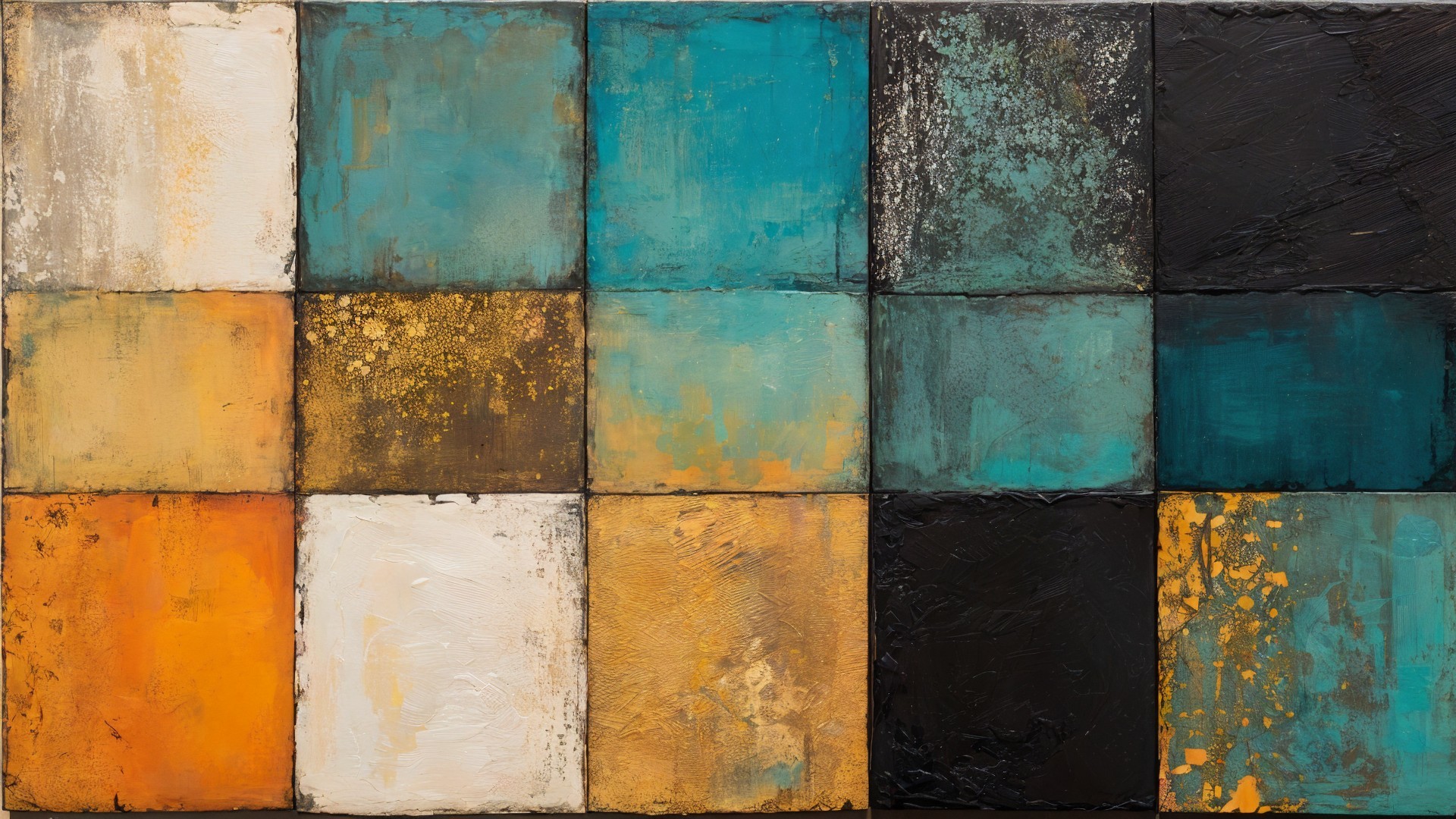 Textured Grid Artwork in Shades of Blue and Orange