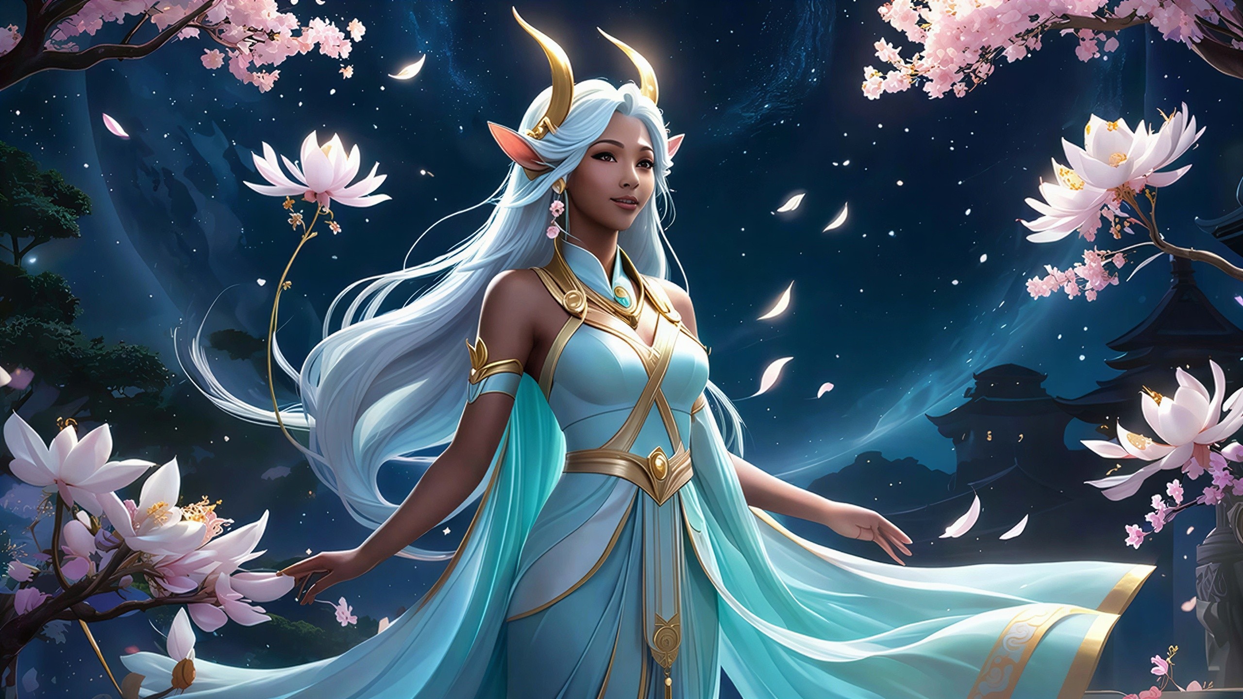 Digital Painting of a Woman in a Celestial Garden