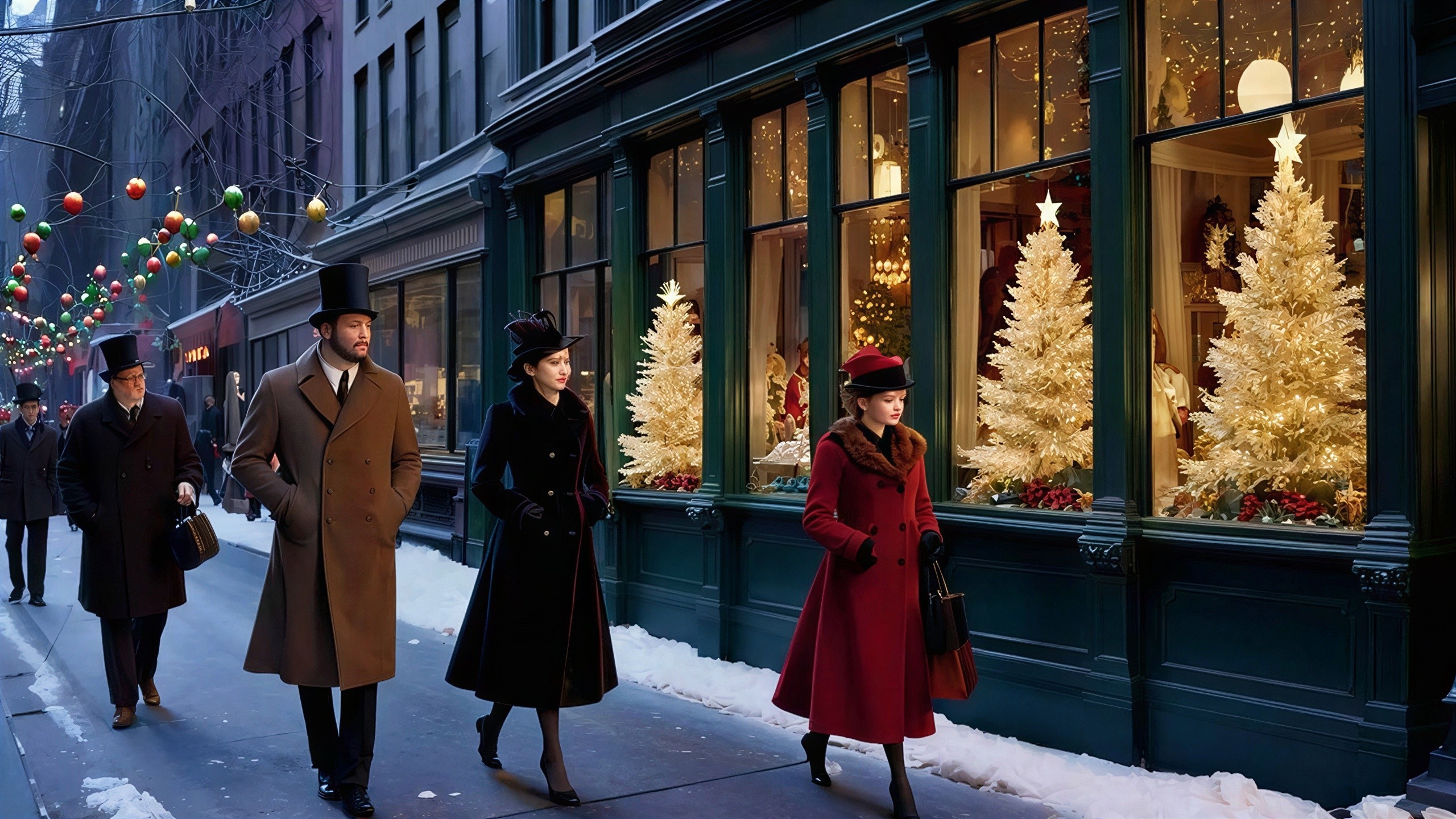 Group of five people in winter attire at night