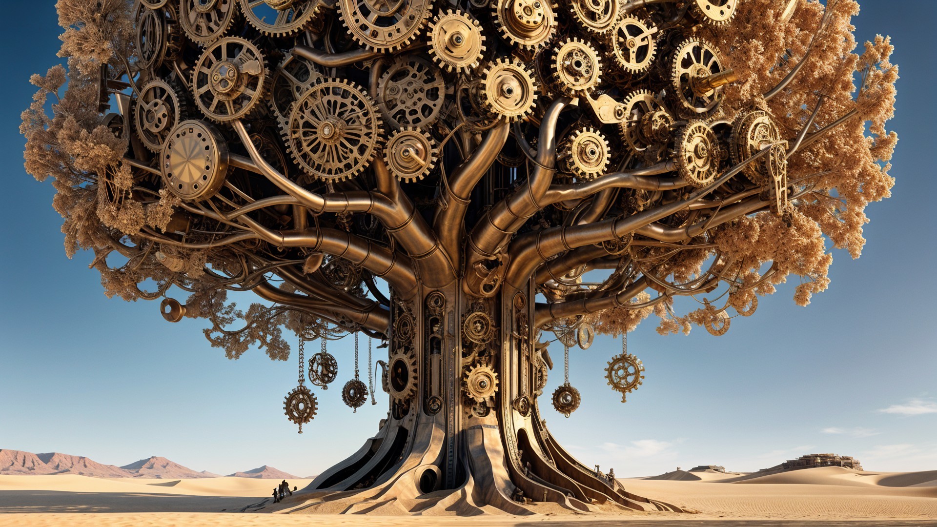 Majestic Steampunk Tree in a Desert Landscape