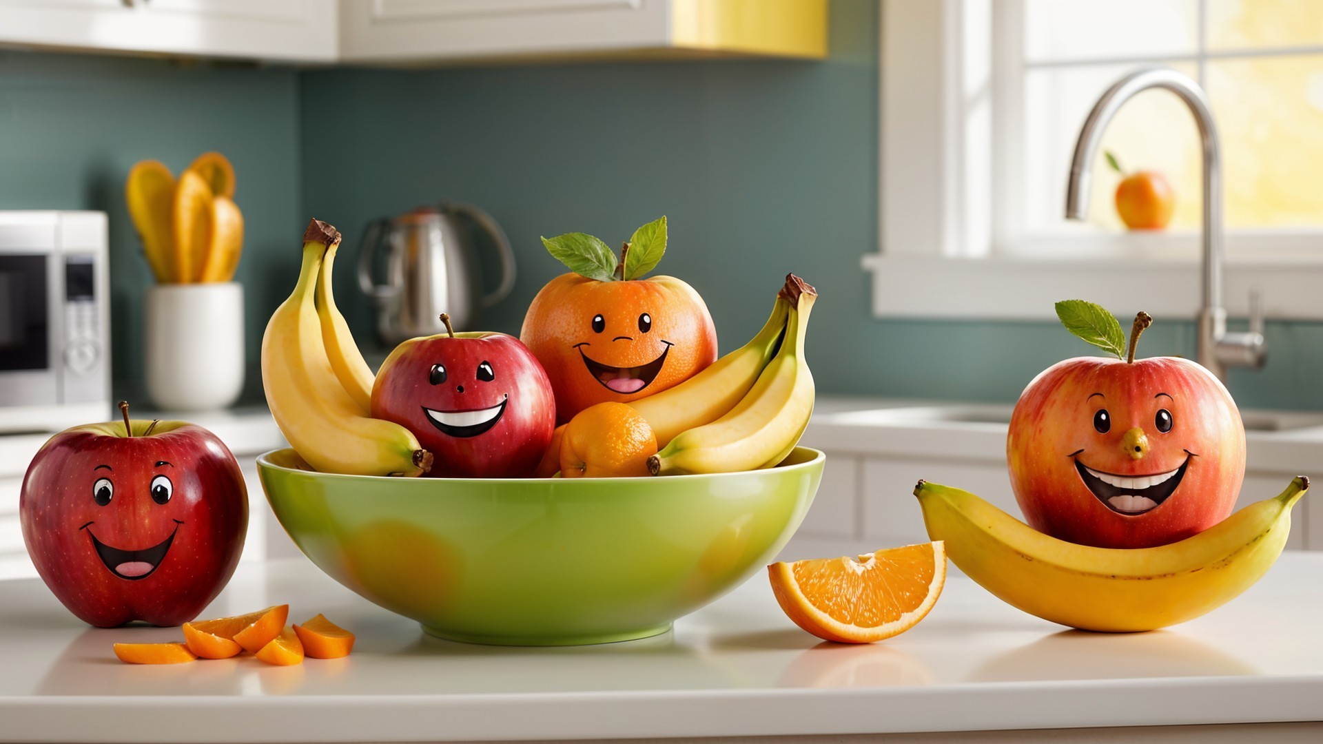 Cheerful Fruit Arrangement with Cartoonish Faces