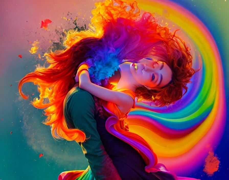 Surreal Image of Colorful Hair and Dreamlike Atmosphere