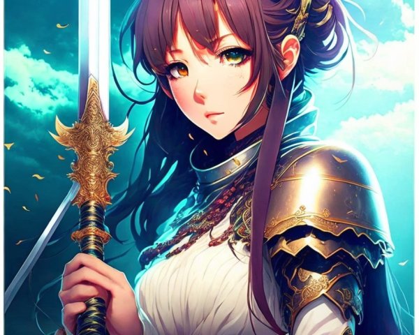 Fierce Warrior Woman in Ornate Armor and Sword