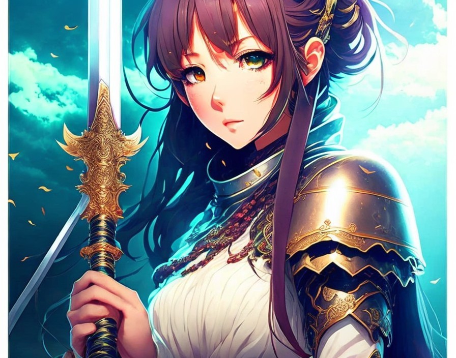 Fierce Warrior Woman in Ornate Armor and Sword