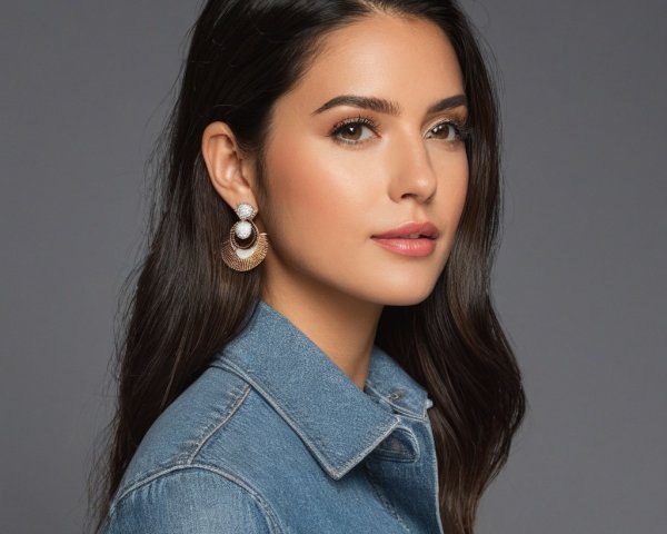 Elegant Woman in Denim Jacket and Oversized Earrings
