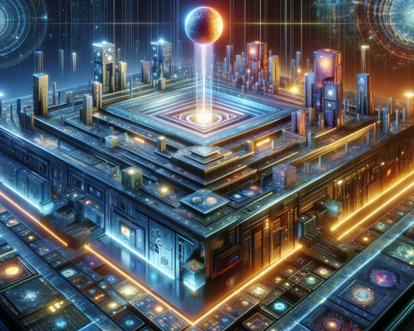 Futuristic Cityscape in Cosmic Setting with Energy Source