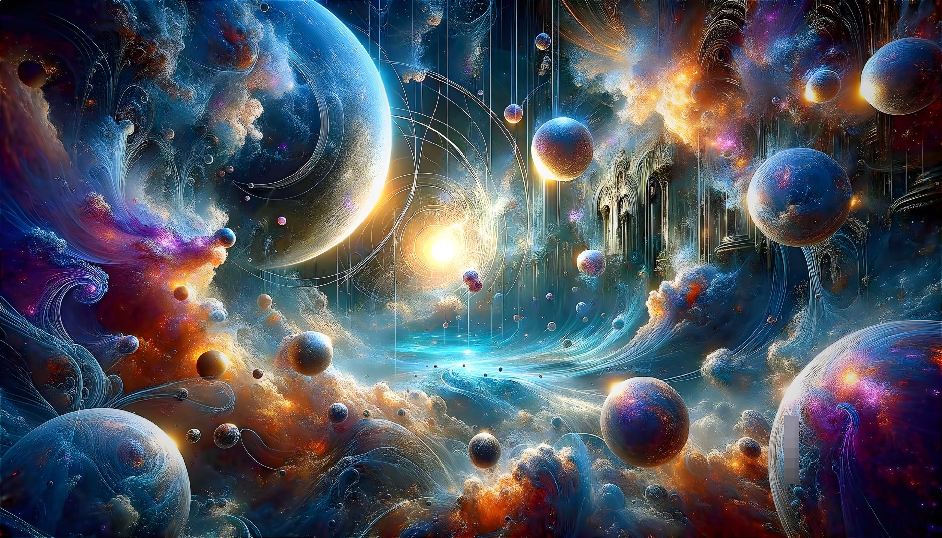 Vibrant Cosmic Scene with Galaxies and Planets