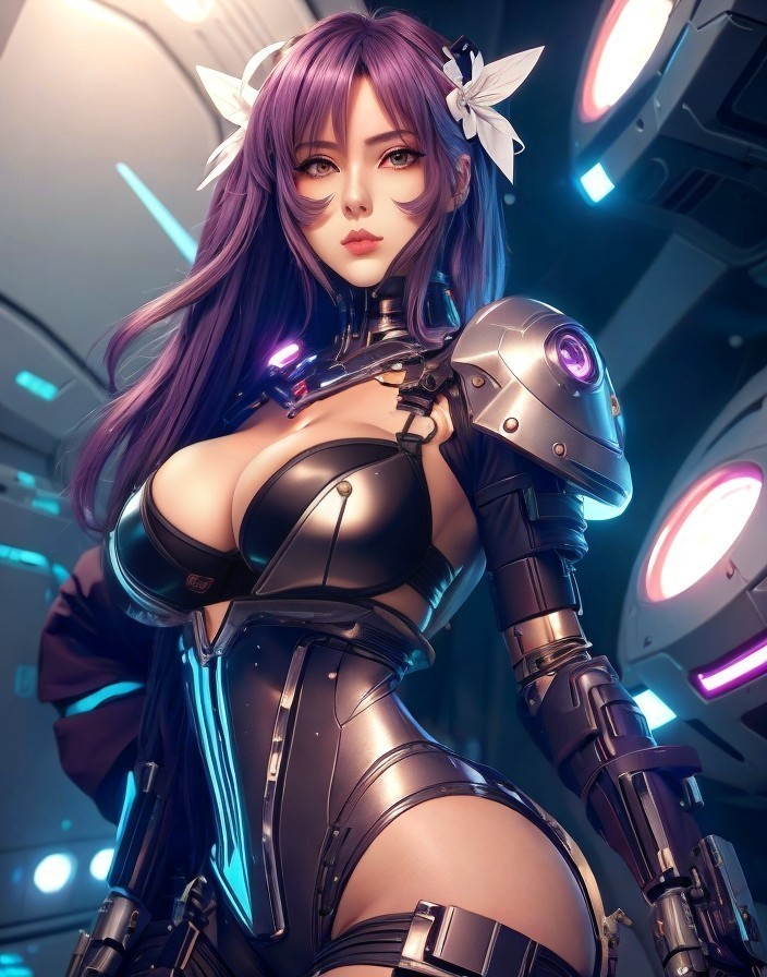 Futuristic Female Character in High-Tech Environment