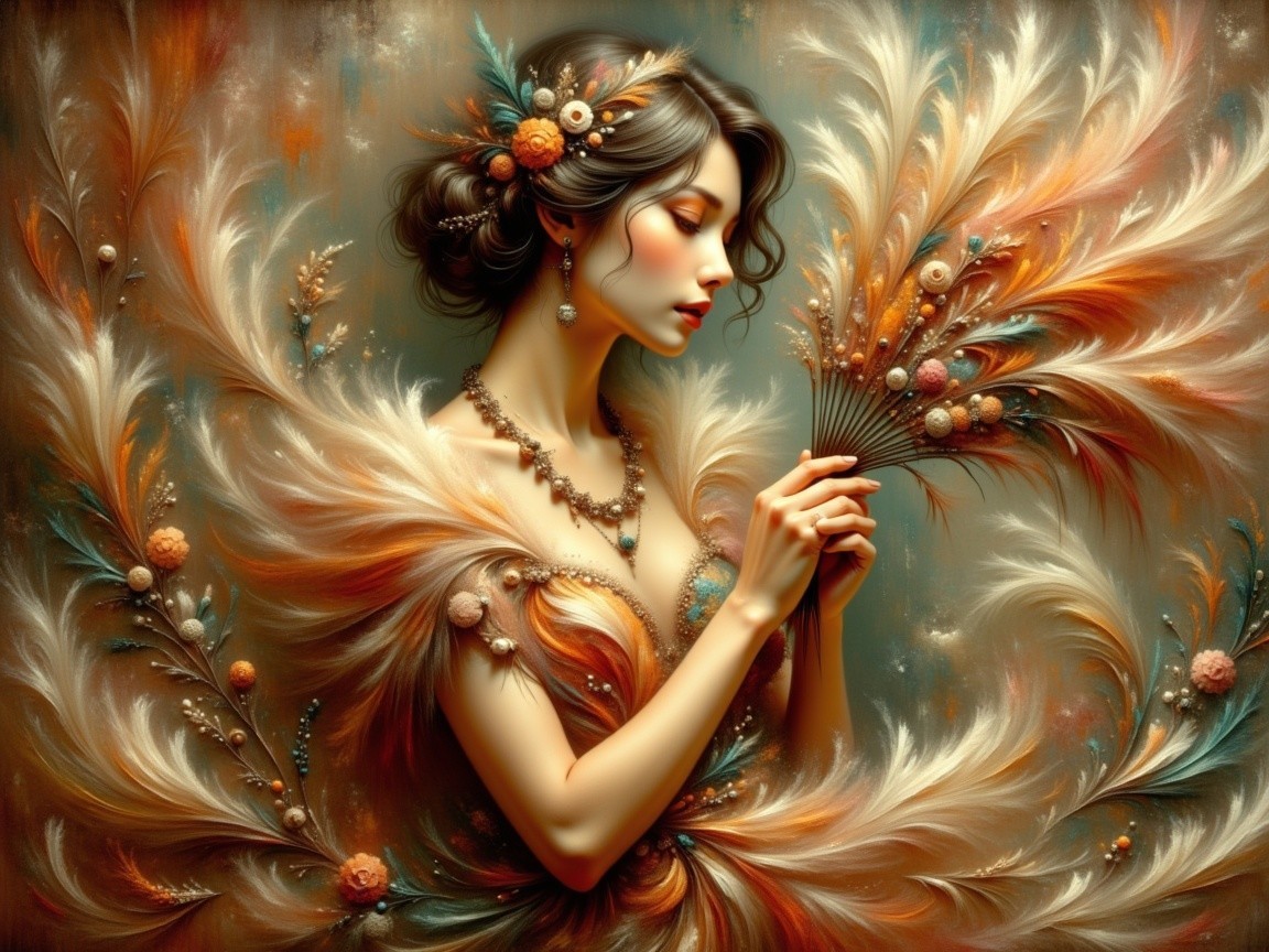 Elegant woman in vibrant orange and gold attire