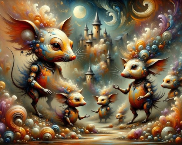 Whimsical Mice in a Magical Castle Landscape