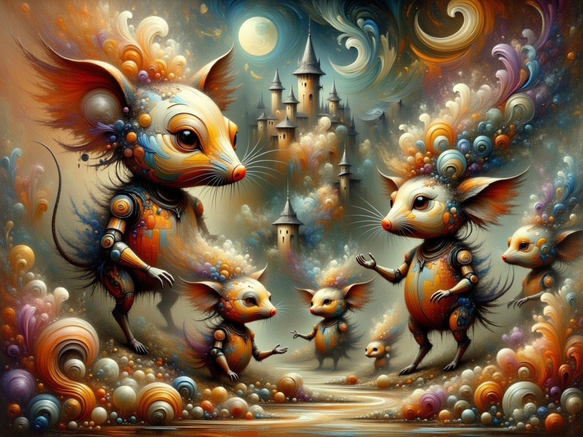 Whimsical Mice in a Magical Castle Landscape