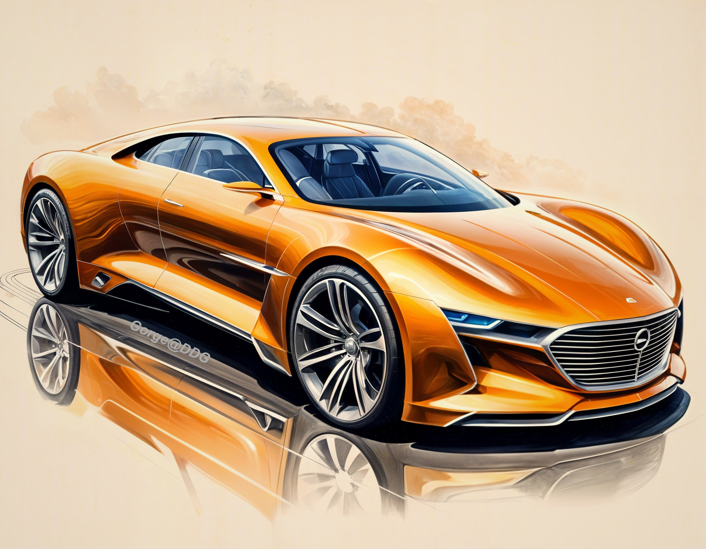 Futuristic Orange Sports Car with Aerodynamic Design