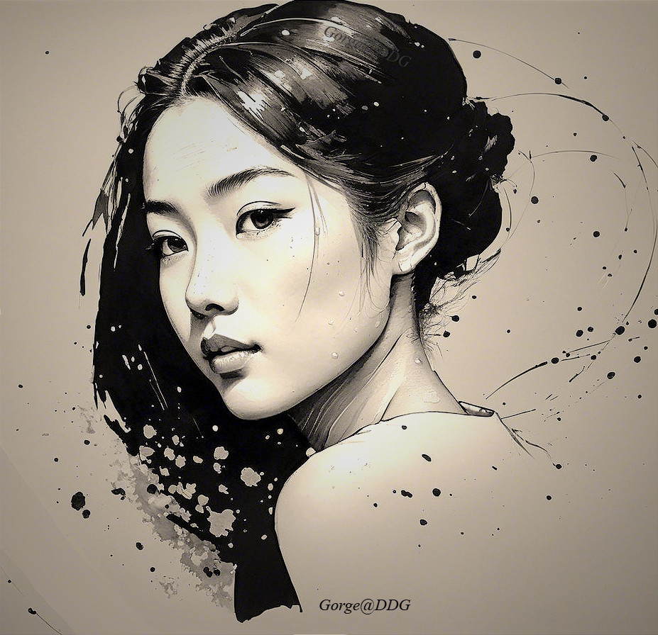 Monochromatic Portrait of a Young Woman with Hair