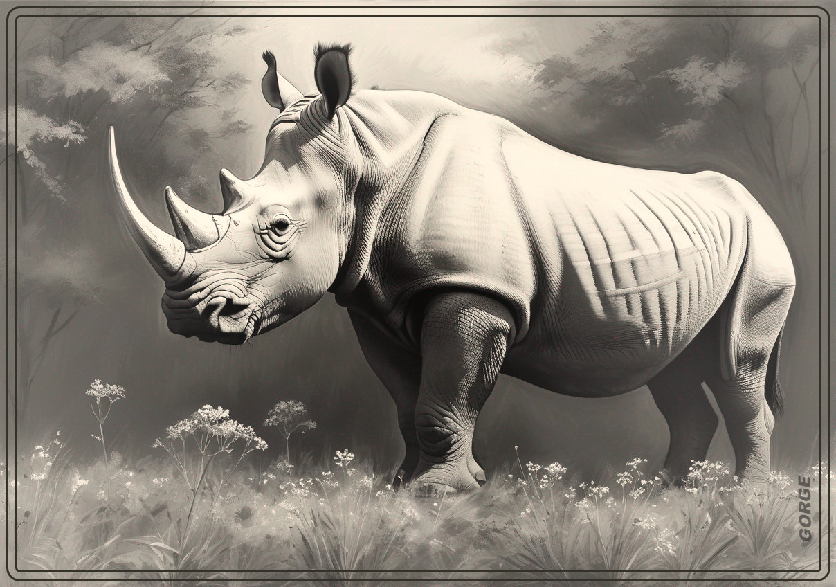 Majestic Rhinoceros in Serene Natural Landscape