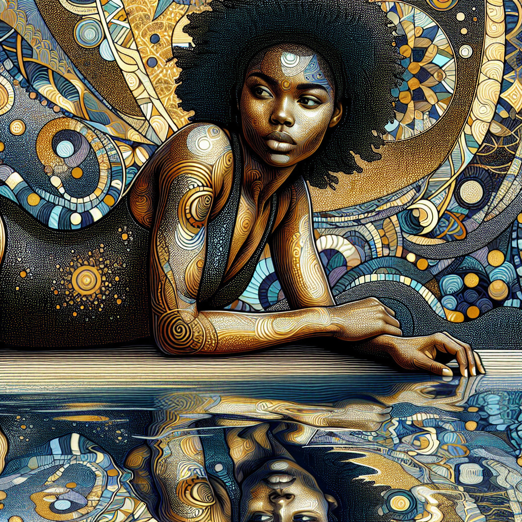 Woman with Afro Hairstyle by Reflective Surface