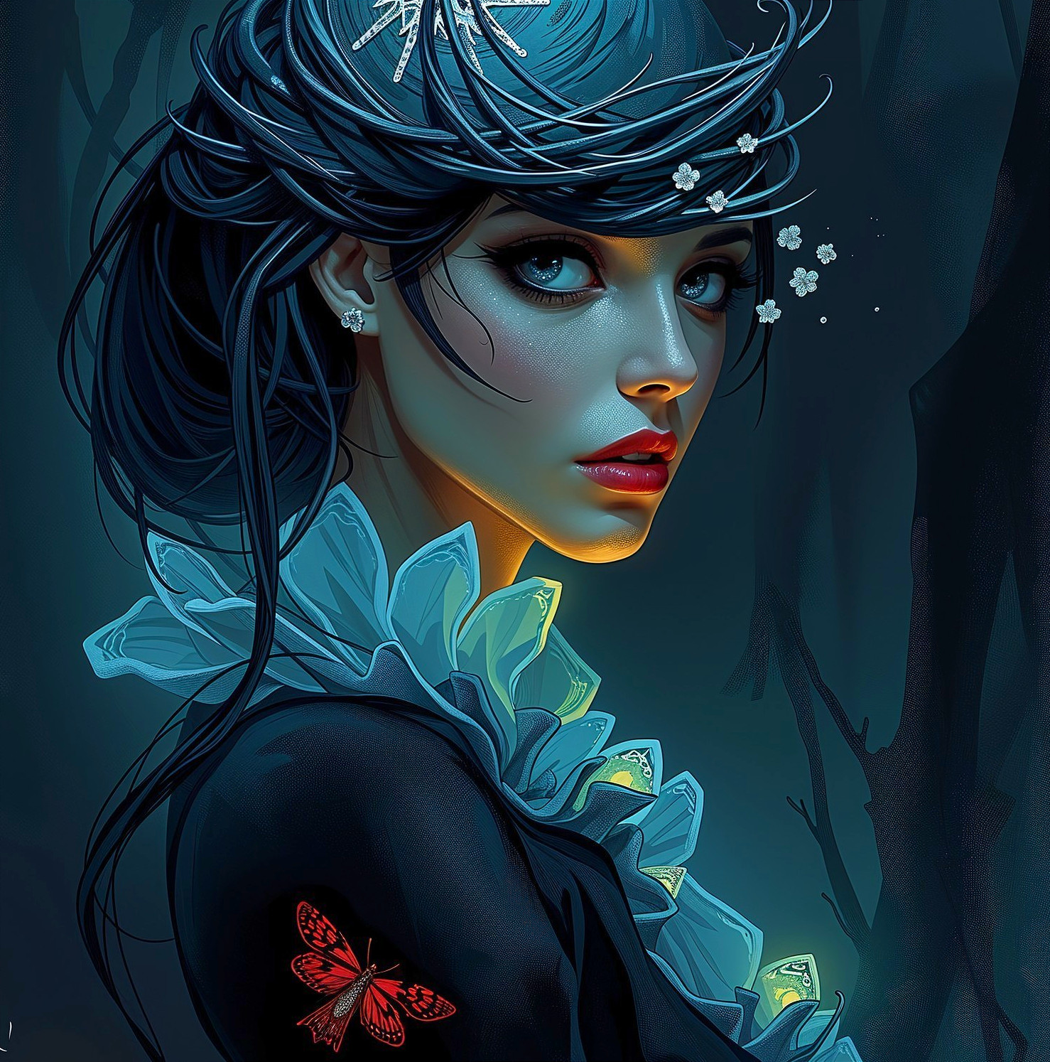 Portrait of a Woman in Enchanted Forest Setting