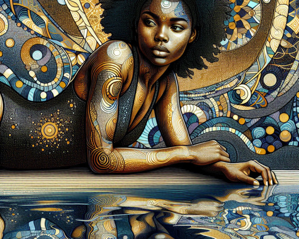 Woman with Afro Hairstyle by Reflective Surface
