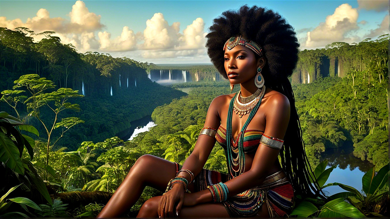 Majestic Woman in Traditional Attire Amidst Nature