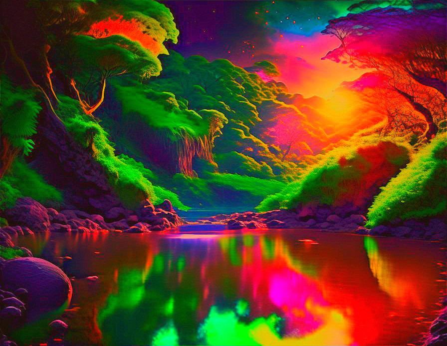 Neon Dream: Lush River Sunset