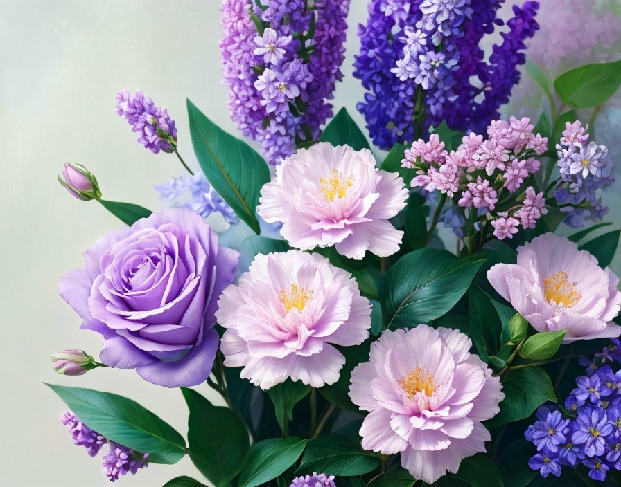 Vibrant Floral Arrangement with Lavender Roses and Peonies