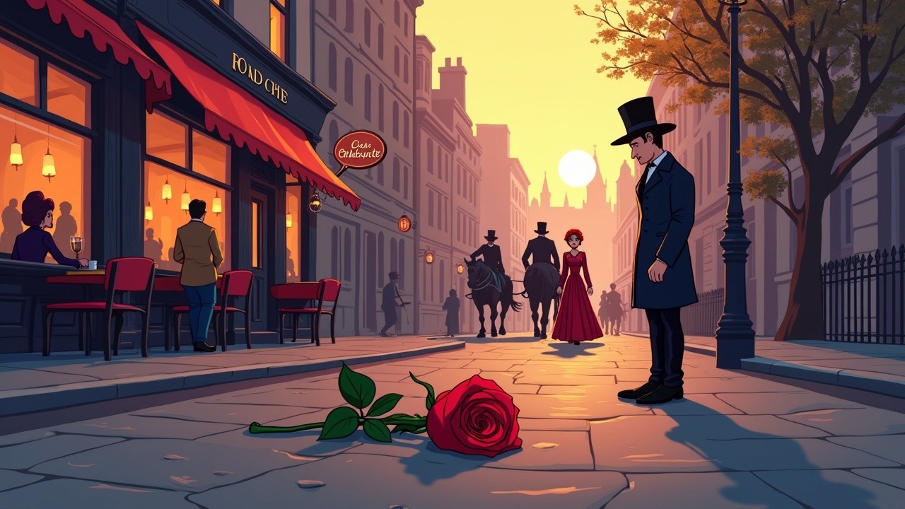 Romantic Evening Scene on Cobblestone Street