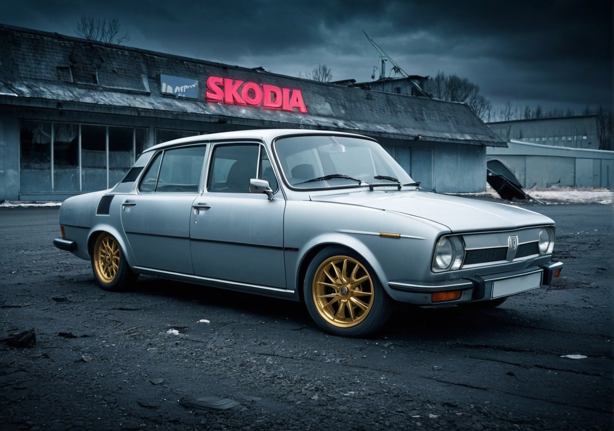 Classic Silver Sedan in Abandoned Urban Setting