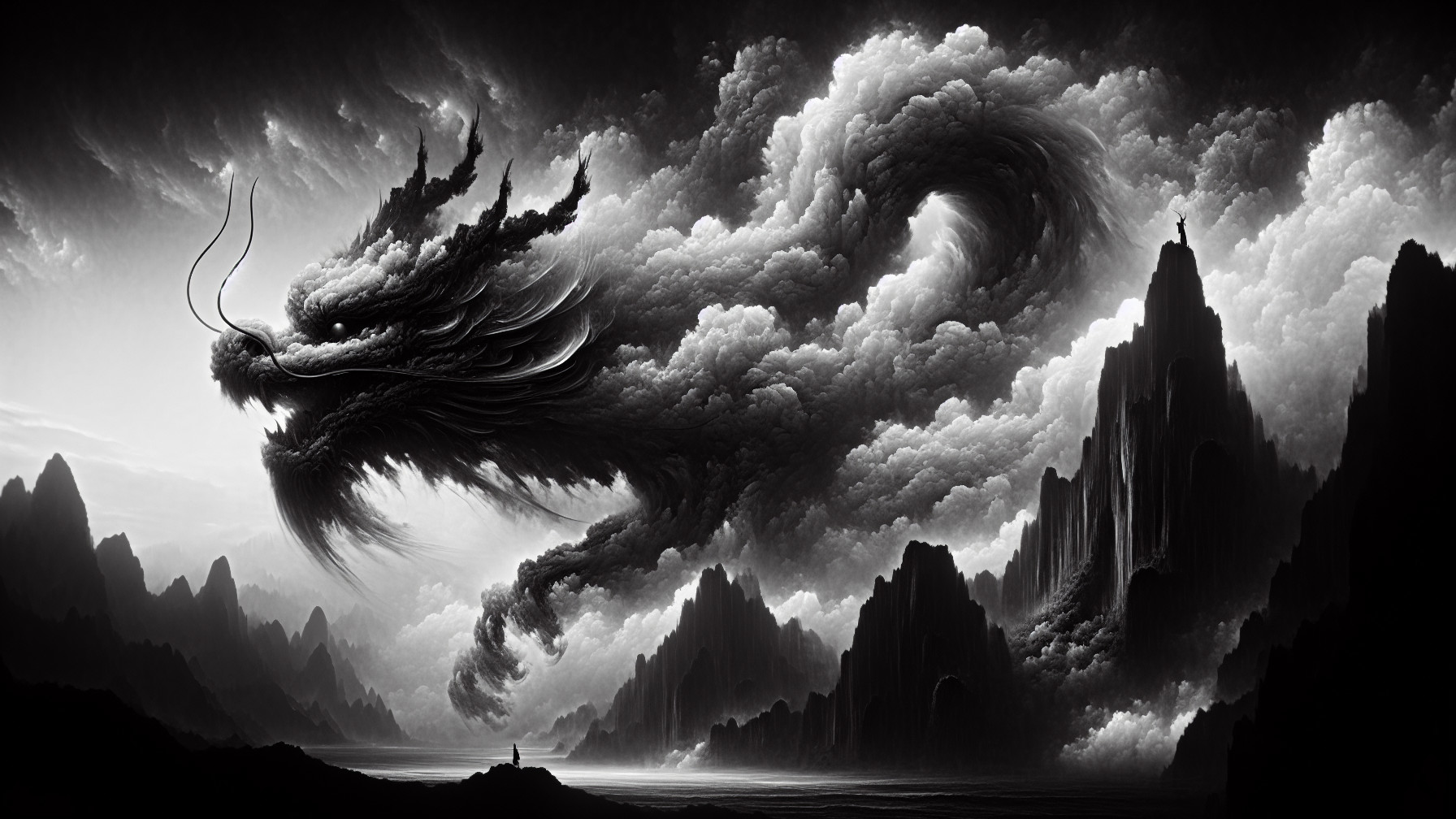 Majestic dragon in a dramatic mountain landscape