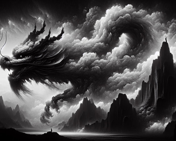 Majestic dragon in a dramatic mountain landscape