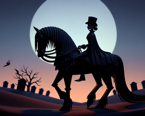 Silhouette of Rider on Horse Against Luminous Moon