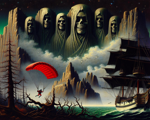 Dramatic Seascape with Tall Ship and Spectral Figures