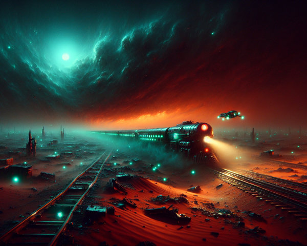 Mysterious Train in a Deserted Alien Landscape