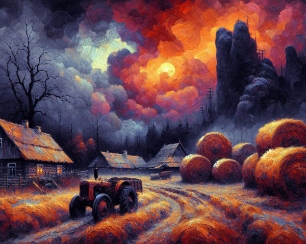 Dramatic Rural Landscape at Dusk with Storm Clouds