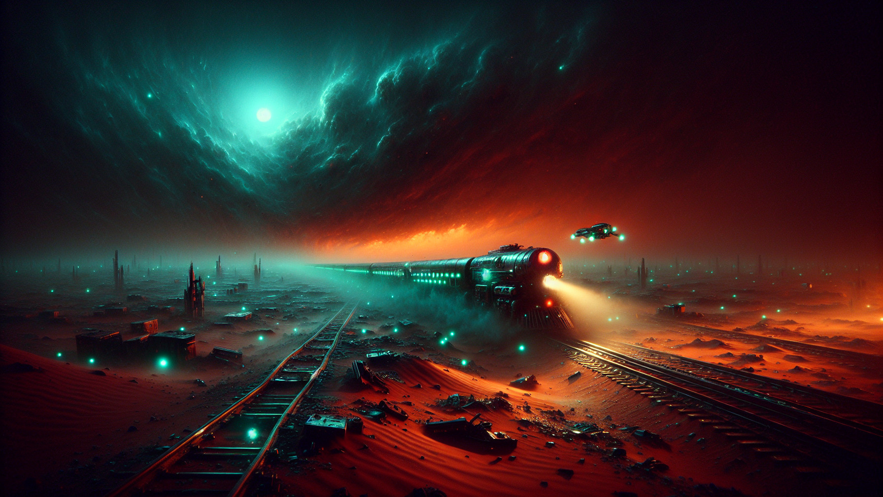 Mysterious Train in a Deserted Alien Landscape