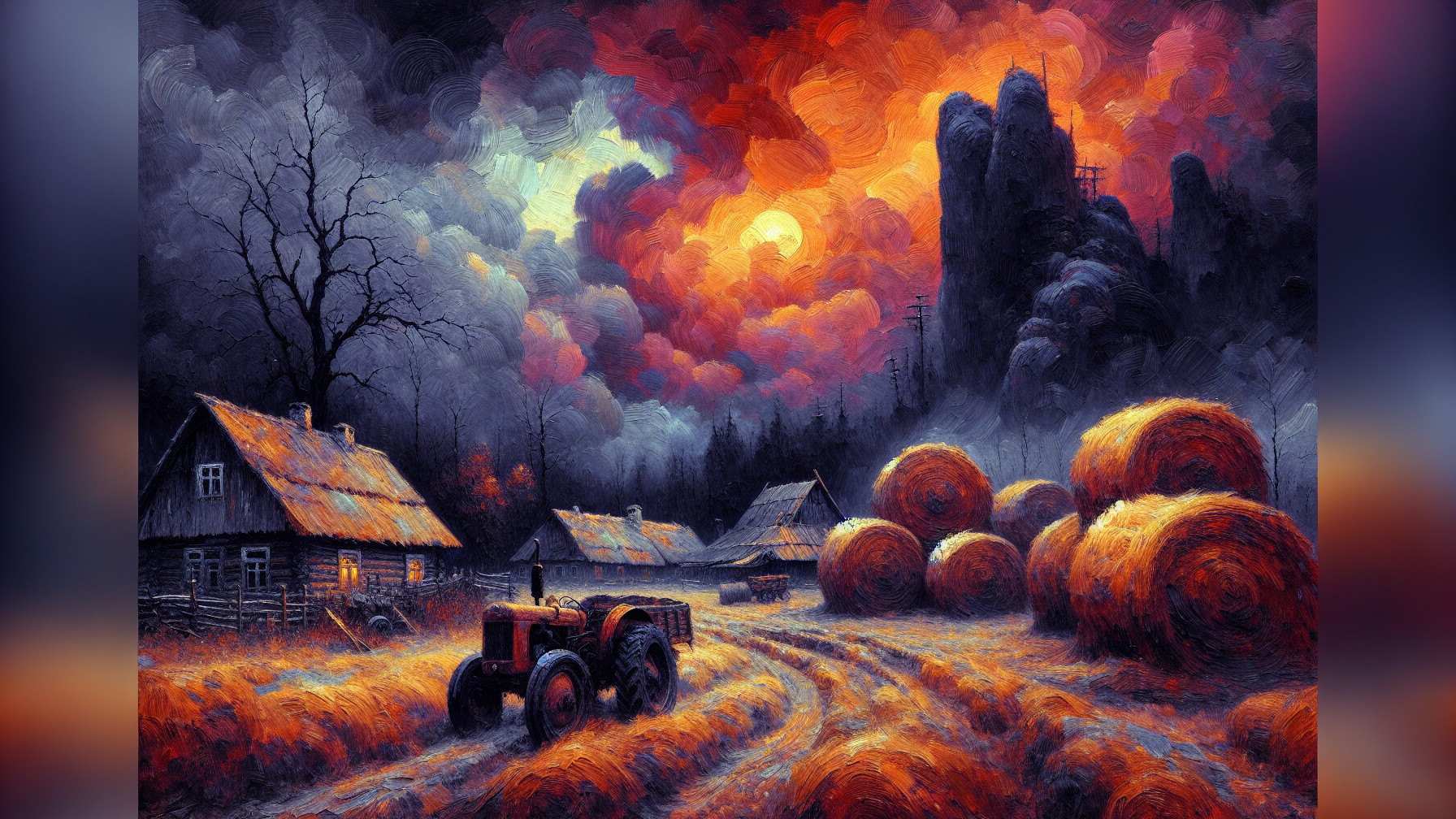 Dramatic Rural Landscape at Dusk with Storm Clouds