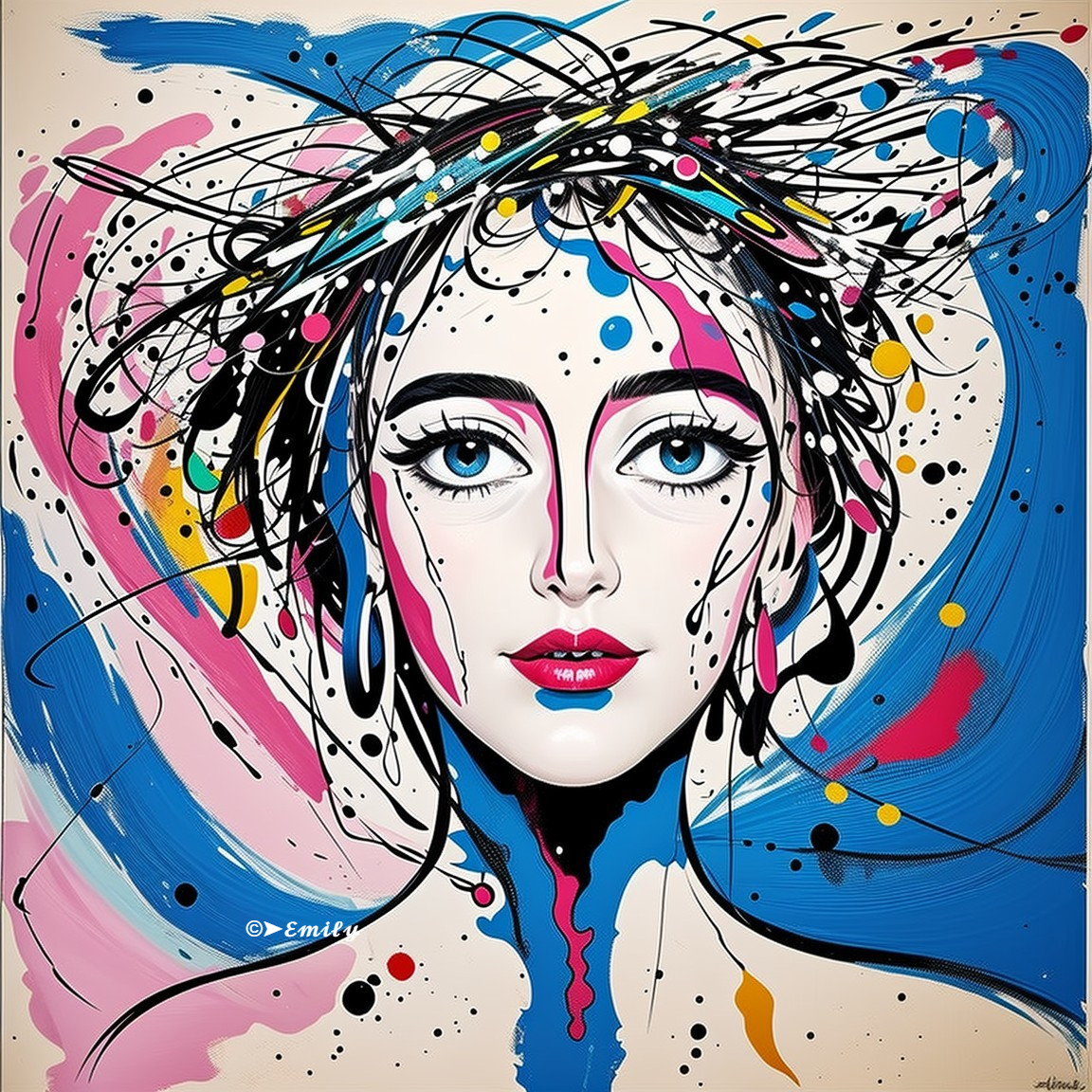 Vibrant Abstract Portrait of a Stylish Woman
