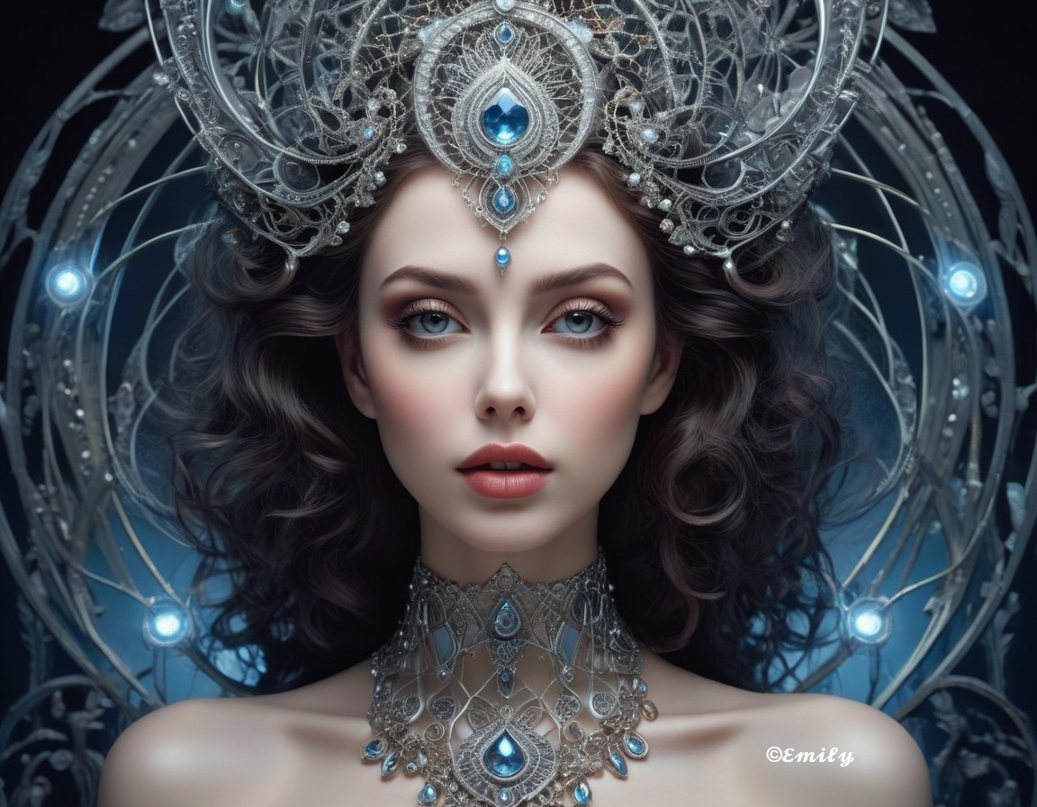 Regal Woman Portrait with Silver and Blue Jewelry