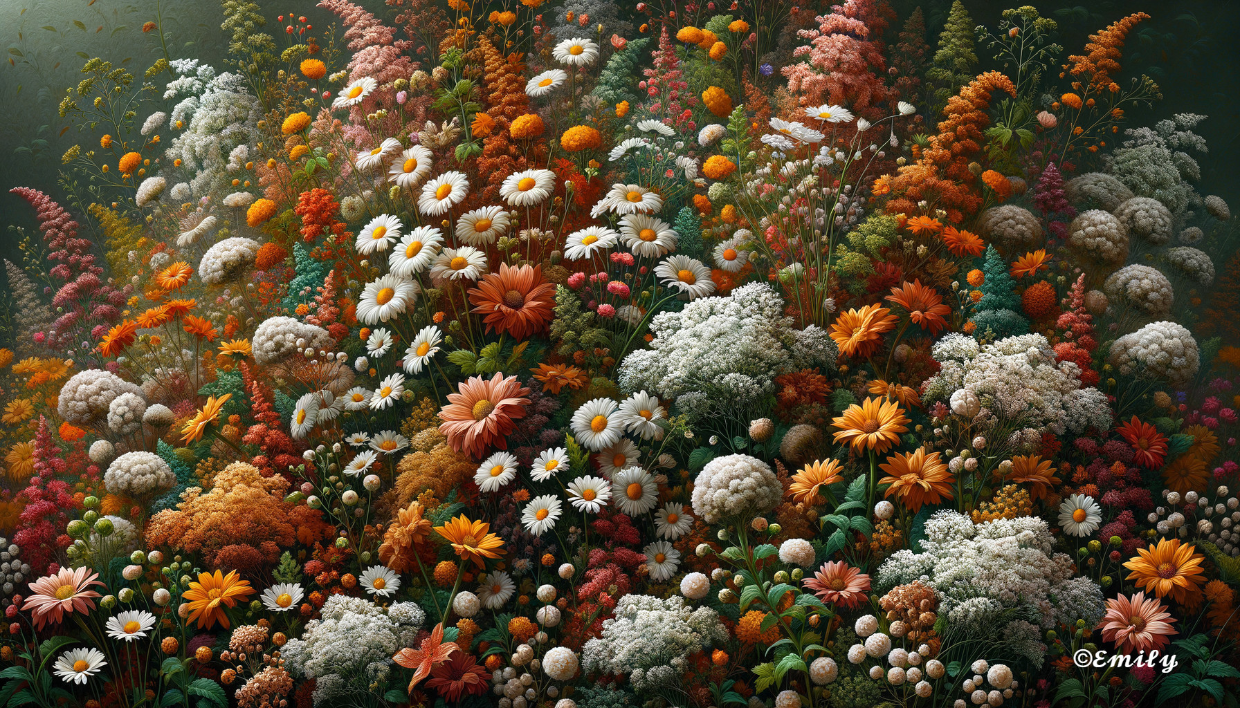 Vibrant Floral Scene with Colorful Blooms and Greenery