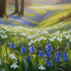 Serene landscape with river, flowers, and mountains