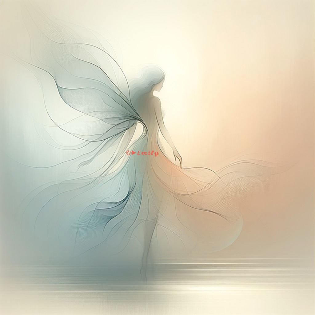 Ethereal Fairy Figure in Soft Pastel Background