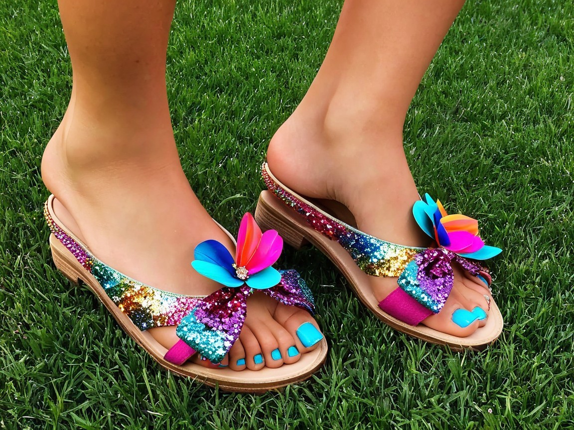 Vibrant Glitter Sandals with Floral Embellishments