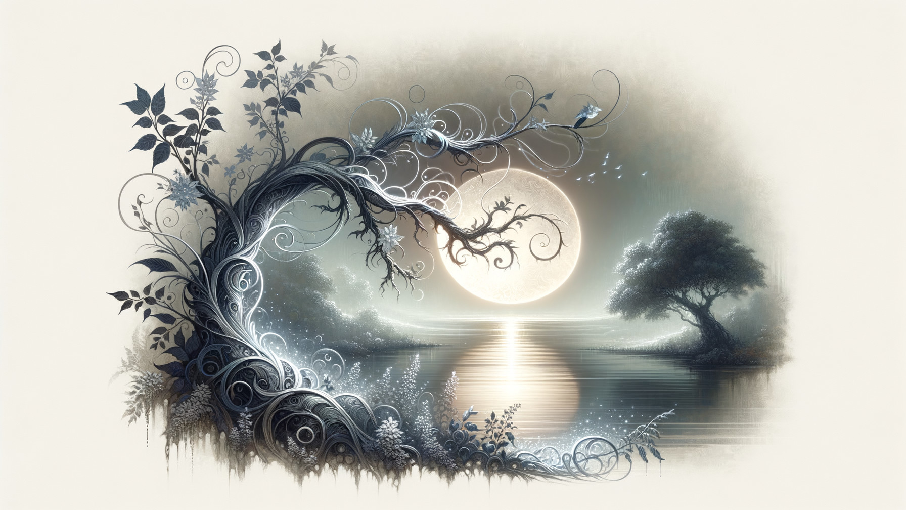 Tranquil Lake Landscape with Moonlit Serenity