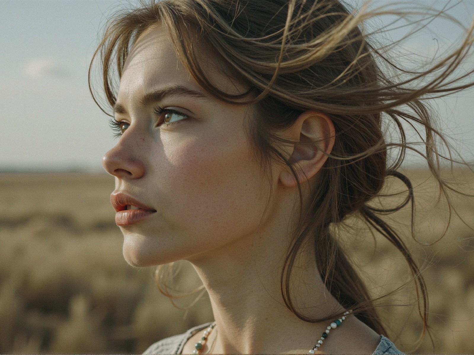 Close-Up Profile Portrait of a Young Woman Outdoors